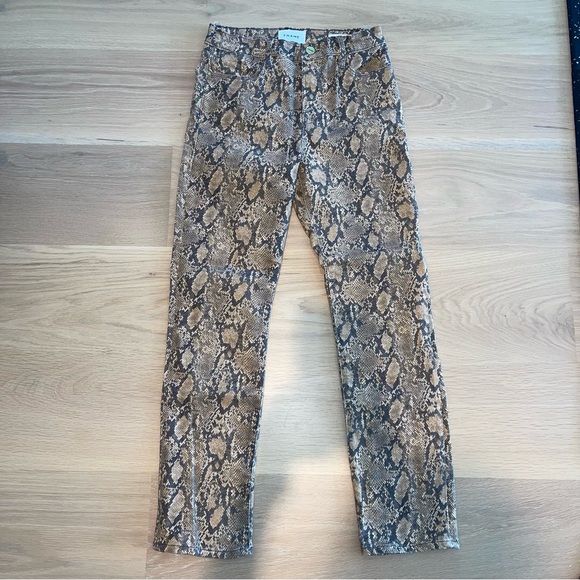 Frame Le High Straight-Leg Python-Print Coated Jeans 26 - Picture 5 of 13